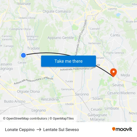 Lonate Ceppino to Lentate Sul Seveso map