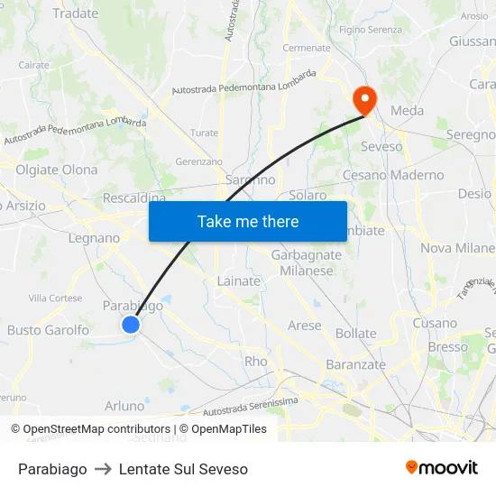 Parabiago to Lentate Sul Seveso map