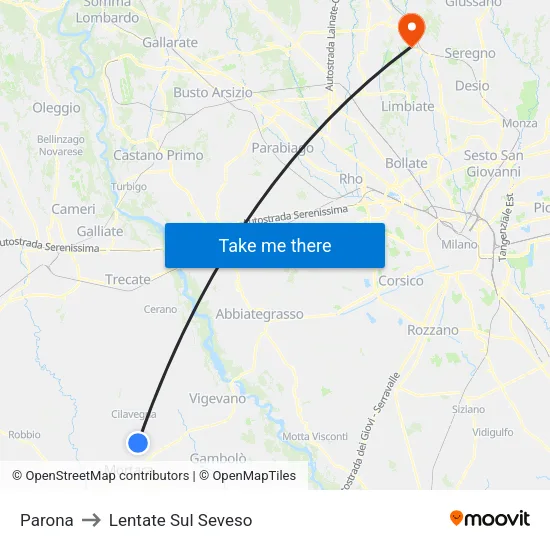 Parona to Lentate Sul Seveso map