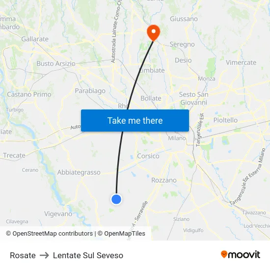 Rosate to Lentate Sul Seveso map