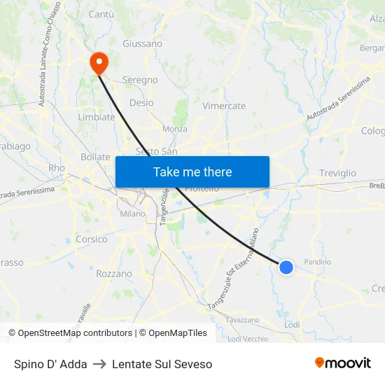 Spino D' Adda to Lentate Sul Seveso map