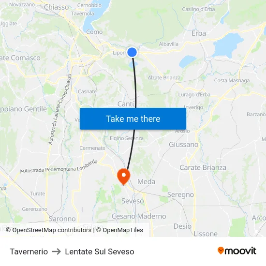 Tavernerio to Lentate Sul Seveso map