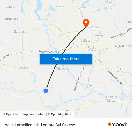 Valle Lomellina to Lentate Sul Seveso map