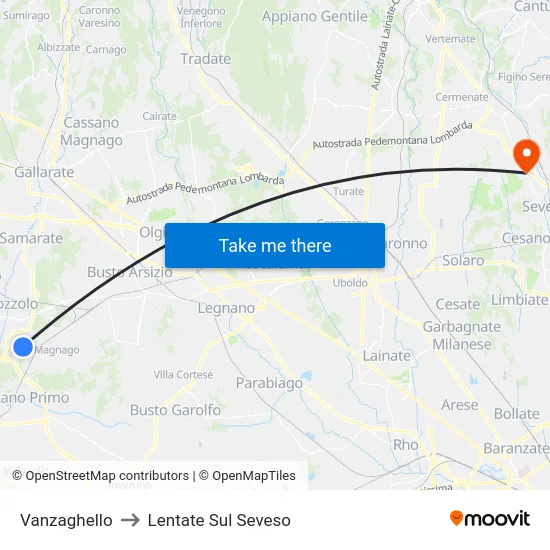 Vanzaghello to Lentate Sul Seveso map