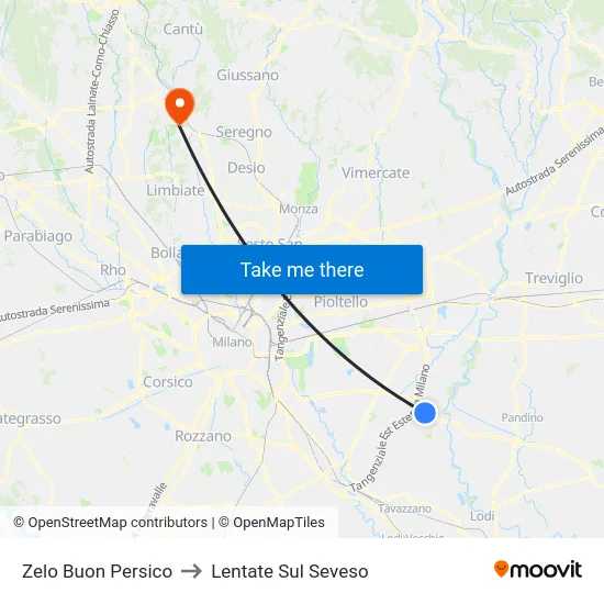 Zelo Buon Persico to Lentate Sul Seveso map
