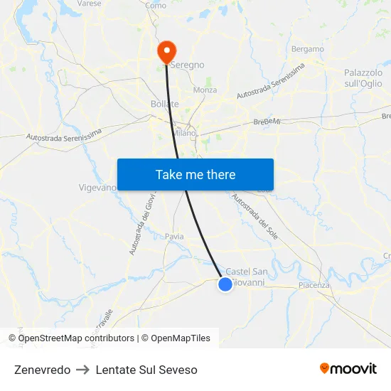 Zenevredo to Lentate Sul Seveso map
