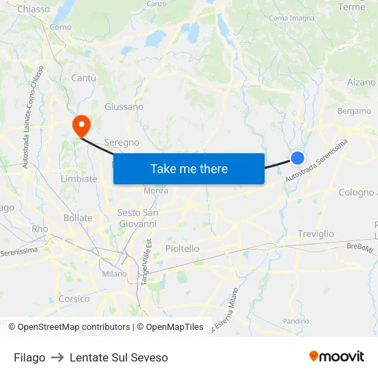 Filago to Lentate Sul Seveso map