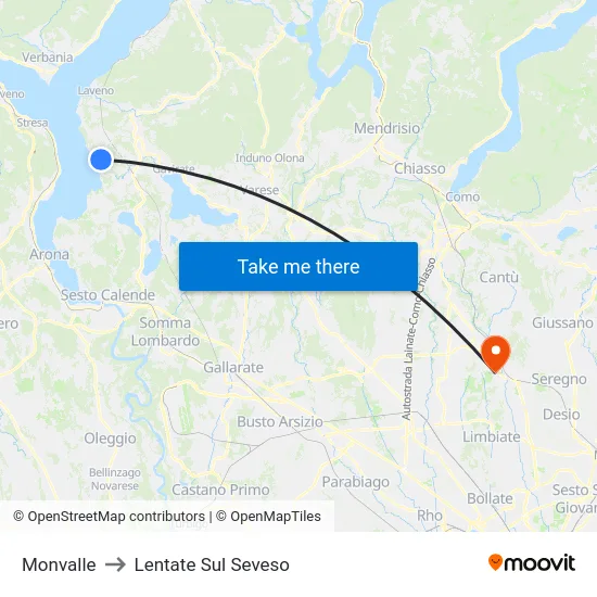 Monvalle to Lentate Sul Seveso map
