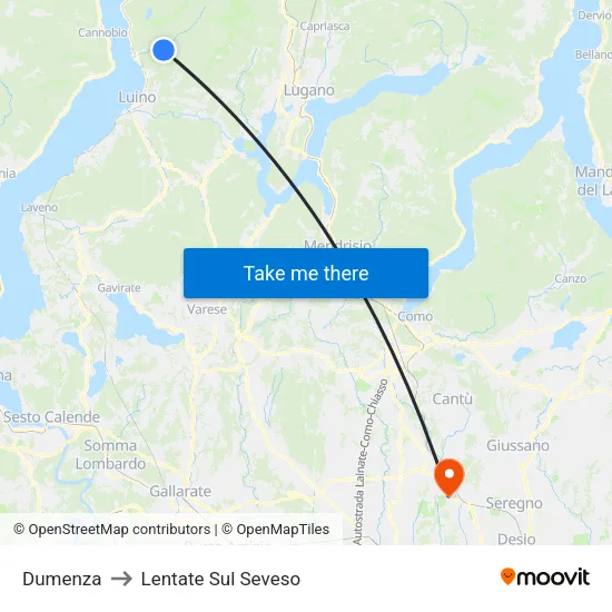 Dumenza to Lentate Sul Seveso map