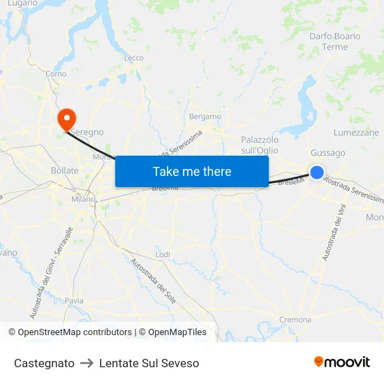 Castegnato to Lentate Sul Seveso map