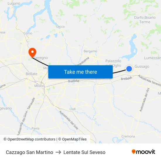 Cazzago San Martino to Lentate Sul Seveso map