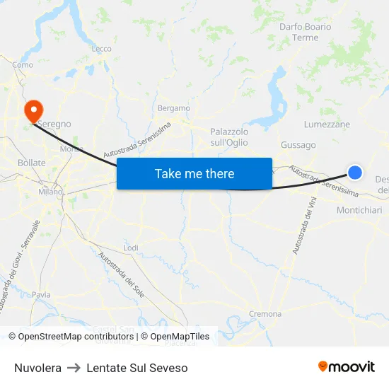 Nuvolera to Lentate Sul Seveso map