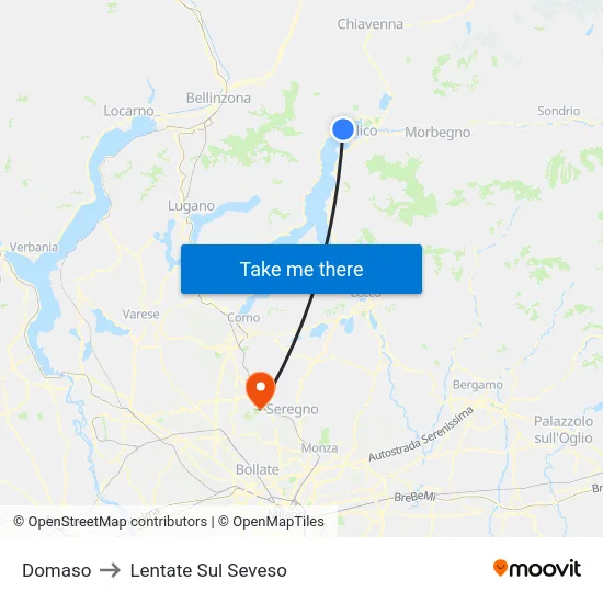 Domaso to Lentate Sul Seveso map