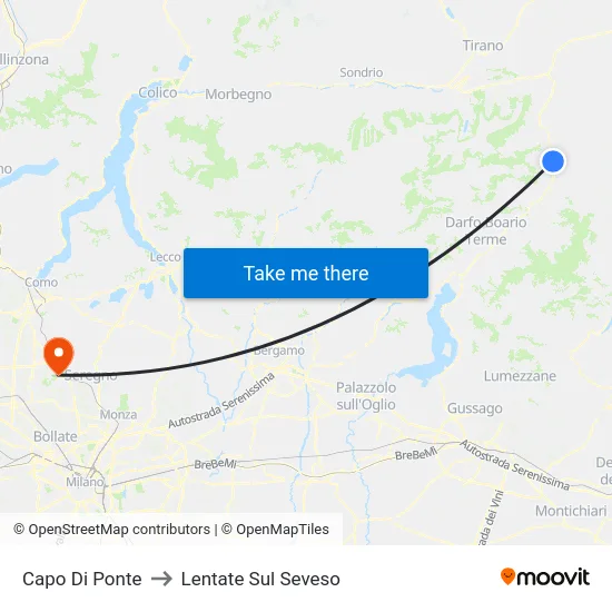 Capo Di Ponte to Lentate Sul Seveso map