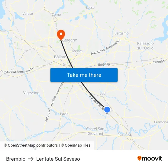 Brembio to Lentate Sul Seveso map
