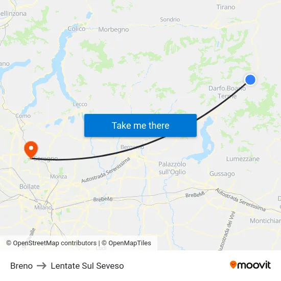 Breno to Lentate Sul Seveso map
