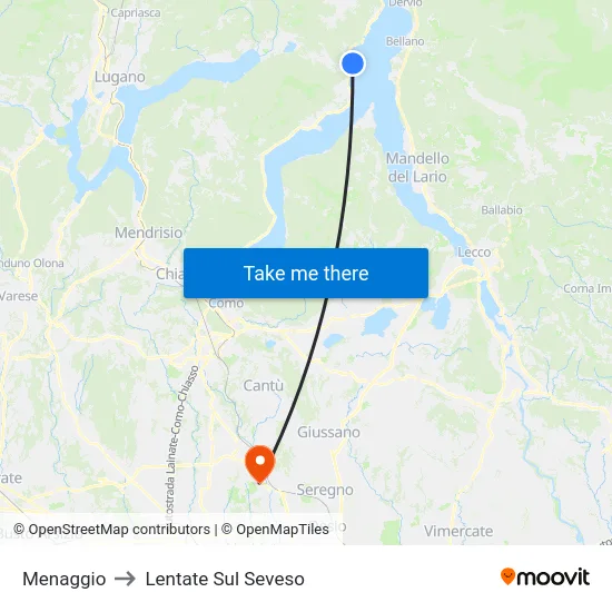 Menaggio to Lentate Sul Seveso map