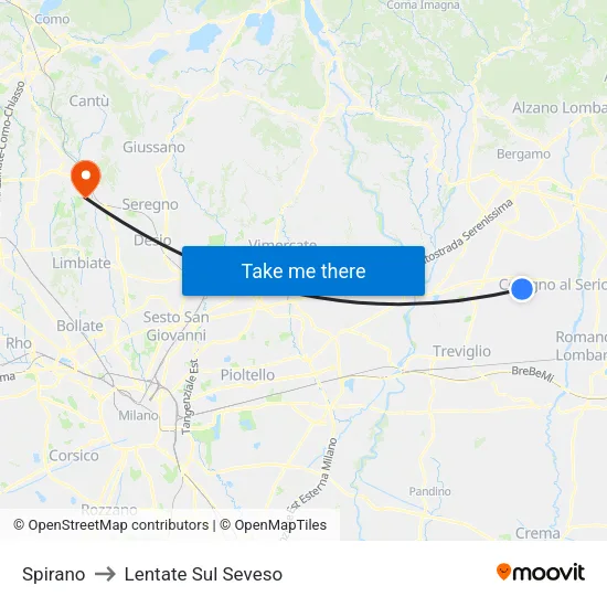 Spirano to Lentate Sul Seveso map