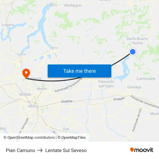 Pian Camuno to Lentate Sul Seveso map