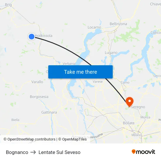 Bognanco to Lentate Sul Seveso map