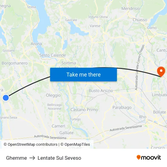 Ghemme to Lentate Sul Seveso map