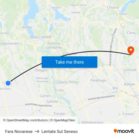 Fara Novarese to Lentate Sul Seveso map