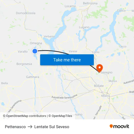 Pettenasco to Lentate Sul Seveso map