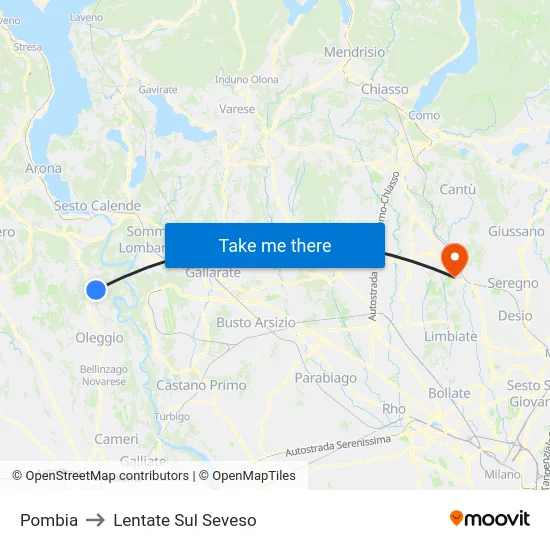 Pombia to Lentate Sul Seveso map