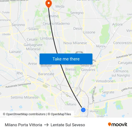 Milano Porta Vittoria to Lentate Sul Seveso map