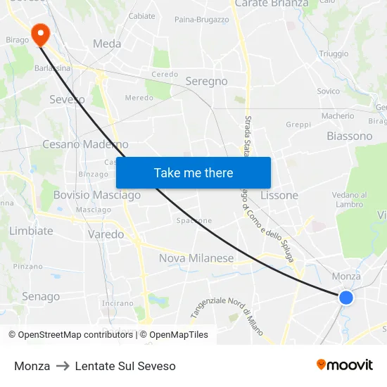 Monza to Lentate Sul Seveso map