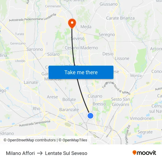 Milano Affori to Lentate Sul Seveso map