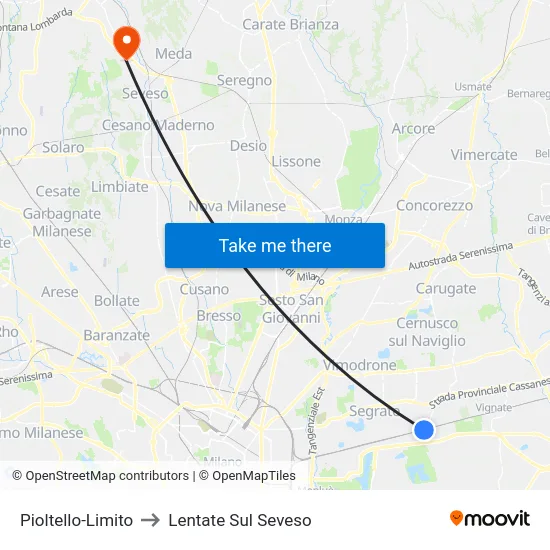 Pioltello-Limito to Lentate Sul Seveso map