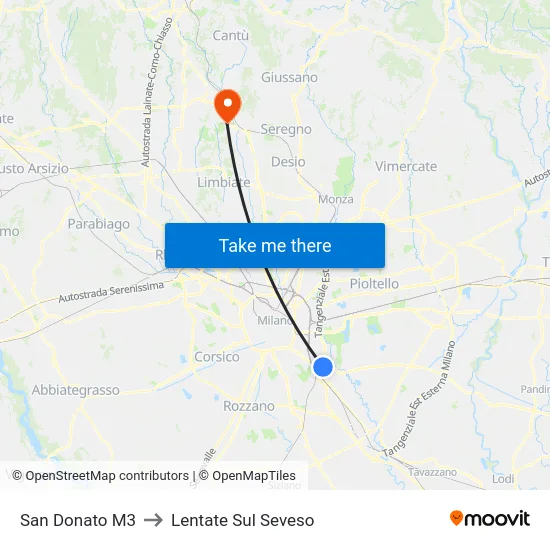 San Donato M3 to Lentate Sul Seveso map