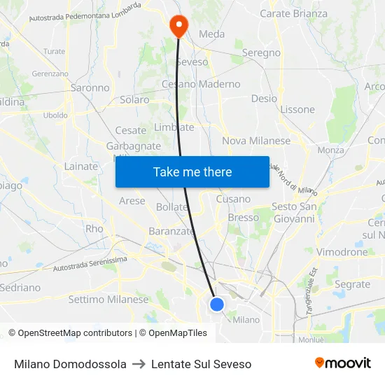 Milano Domodossola to Lentate Sul Seveso map