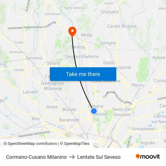 Cormano-Cusano Milanino to Lentate Sul Seveso map