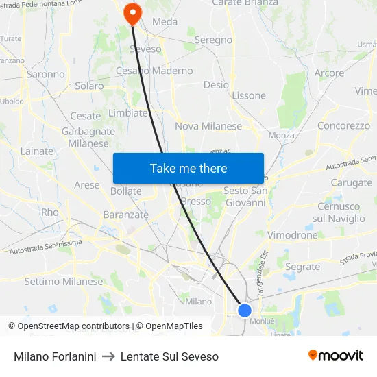 Milano Forlanini to Lentate Sul Seveso map