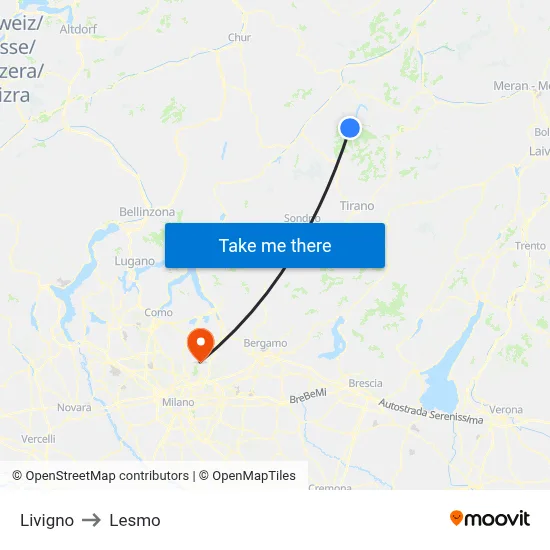 Livigno to Lesmo map