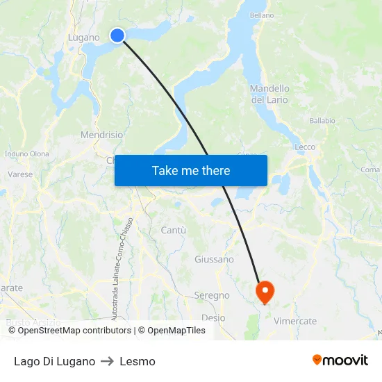 Lake of Lugano to Lesmo map