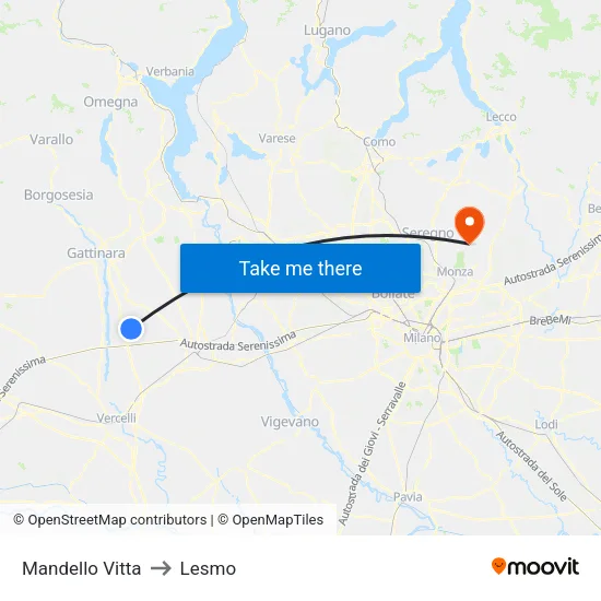 Mandello Vitta to Lesmo map