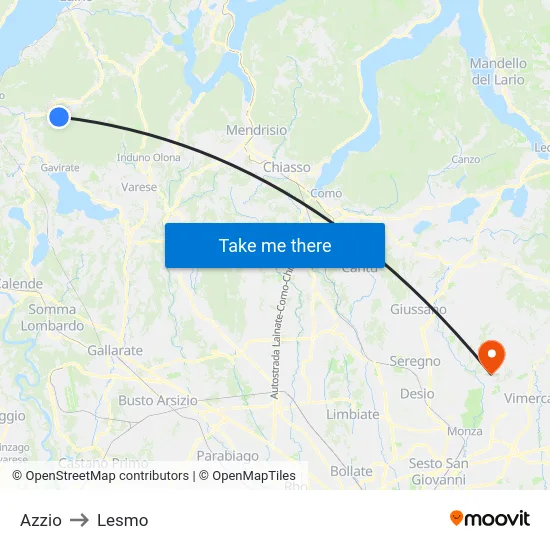 Azzio to Lesmo map