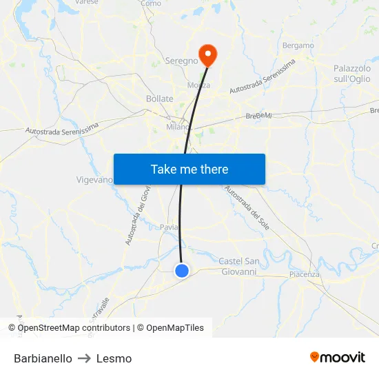 Barbianello to Lesmo map
