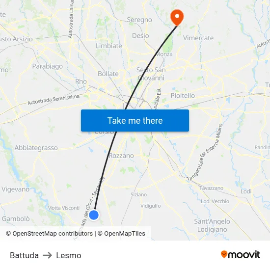 Battuda to Lesmo map