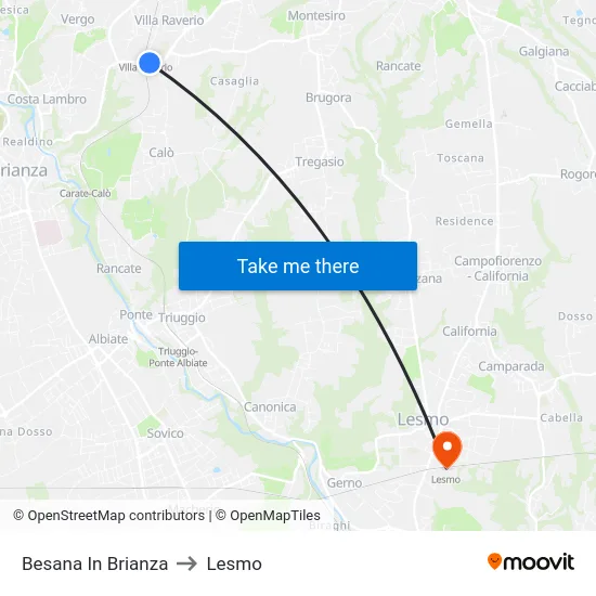 Besana in Brianza to Lesmo map