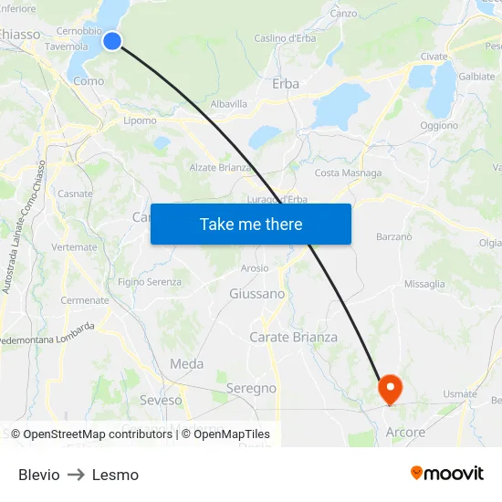 Blevio to Lesmo map