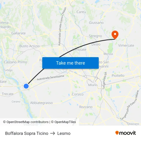 Boffalora Sopra Ticino to Lesmo map