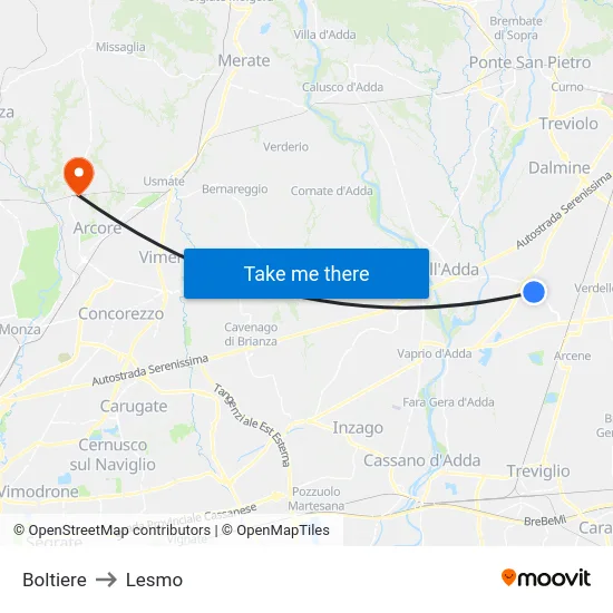 Boltiere to Lesmo map