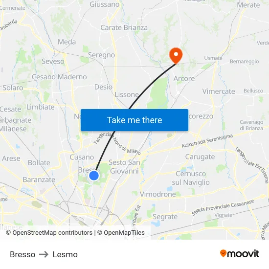 Bresso to Lesmo map