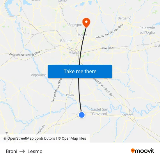 Broni to Lesmo map