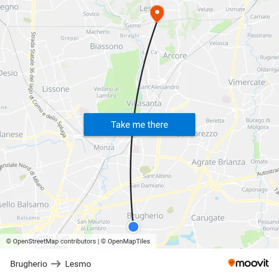 Brugherio to Lesmo map