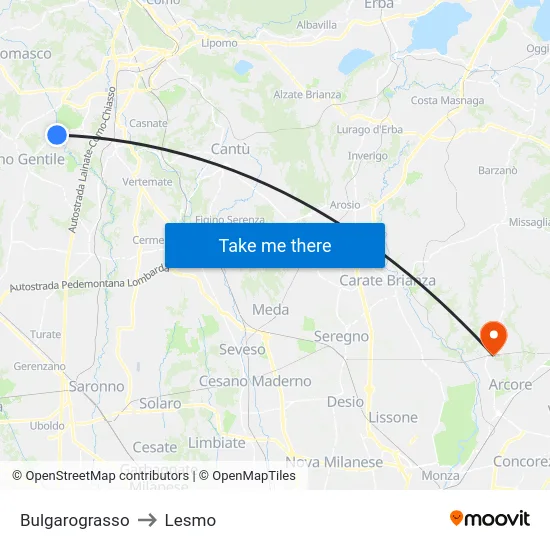 Bulgarograsso to Lesmo map